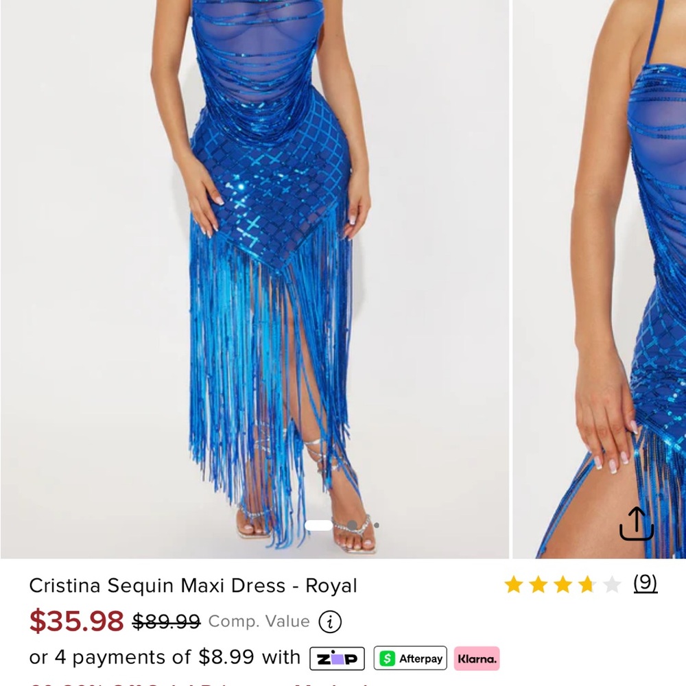 fashion nova Cristina Sequin Maxi Dress - Royal blue Sequin Dress with Fringe